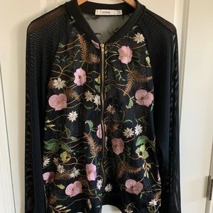 Embroidered Mesh Bomber Jacket XXL